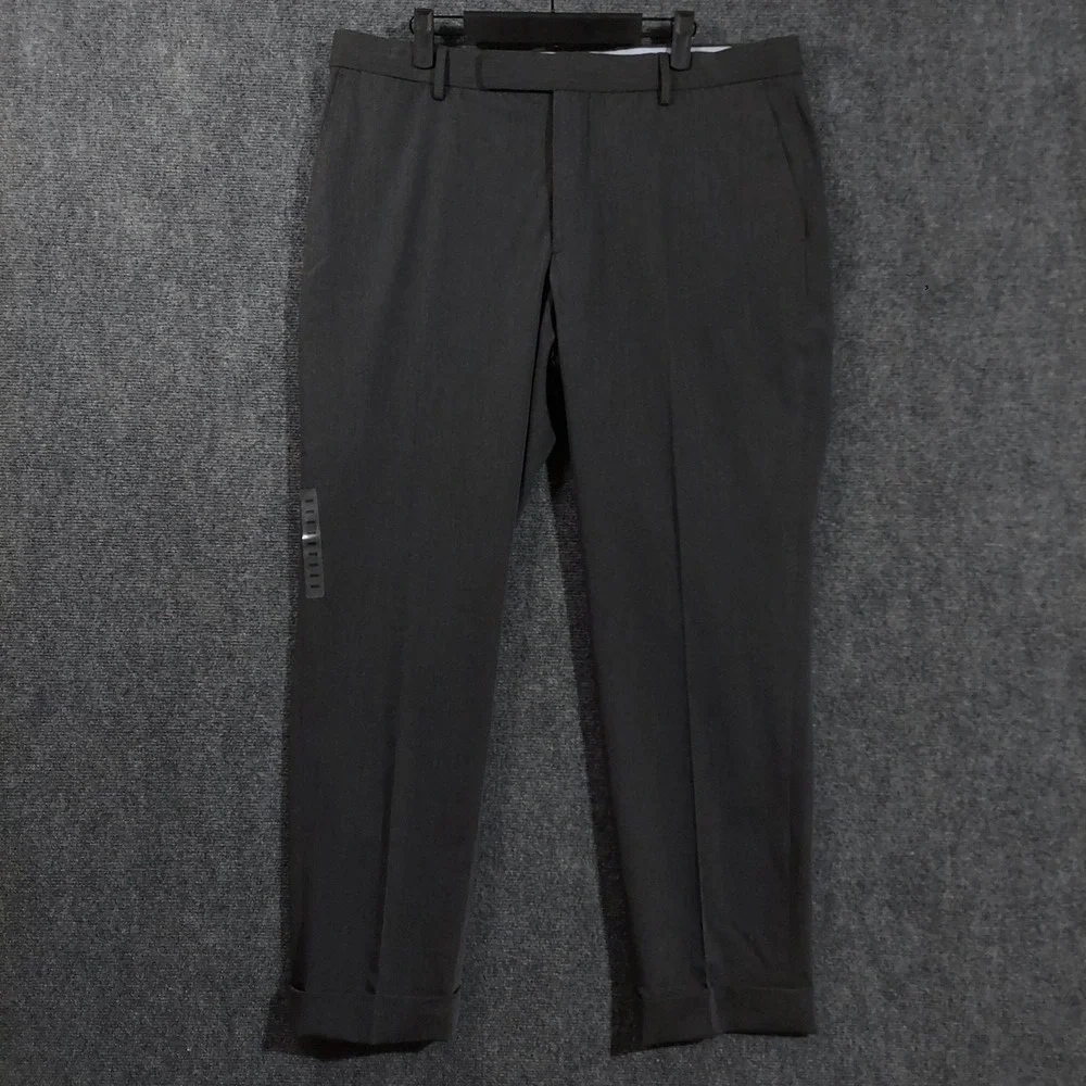 NEW Polo Ralph Lauren Dress Pants Mens 38x30 Gray Flat Front Stretch Wool Cuffed
